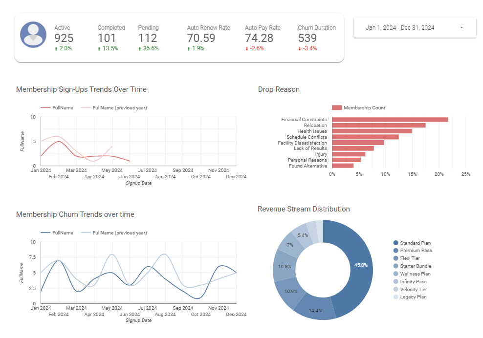 Fitness BI dashboard preview