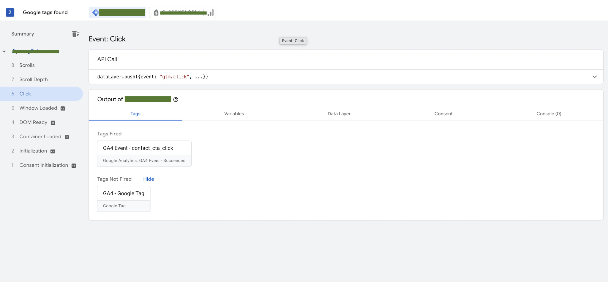 GTM tracking QA preview